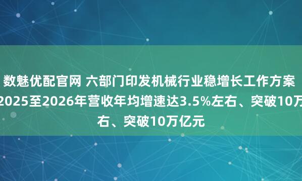 数魅优配官网 六部门印发机械行业稳增长工作方案 推动2025至2026年营收年均增速达3.5%左右、突破10万亿元