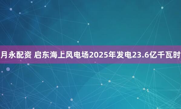 月永配资 启东海上风电场2025年发电23.6亿千瓦时